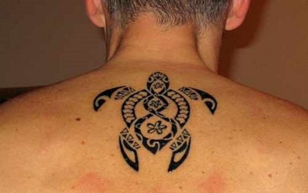 点击大图看下一张：个性的黑色乌龟部落图腾纹身图案
