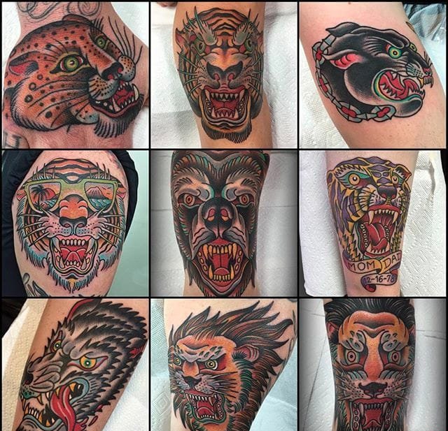 点击大图看下一张：男人最爱的传统动物头纹身图案来自纹身师克里斯