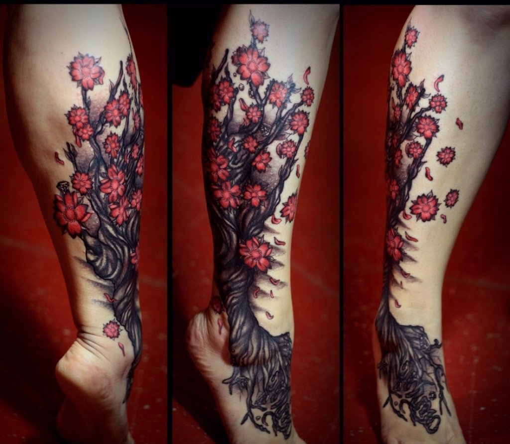 点击大图看下一张：女性喜爱的美丽的樱花纹身图案
