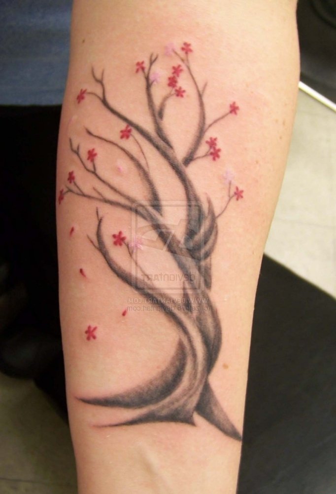 点击大图看下一张：女性喜爱的美丽的樱花纹身图案