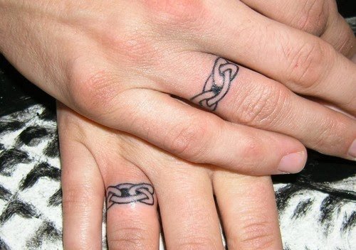 点击大图看下一张：情侣恋人手指关节上的各种指环纹身图案