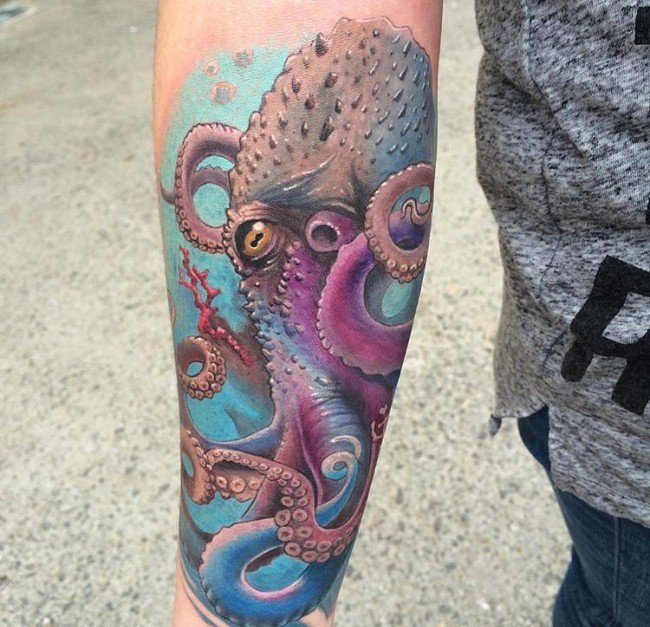 点击大图看下一张：多款手臂上精致漂亮的海洋章鱼纹身图案