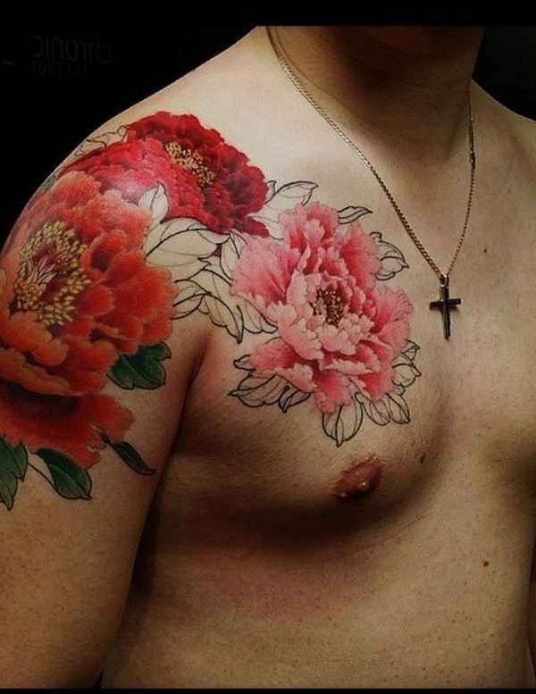 点击大图看下一张：漂亮的牡丹花朵纹身图案