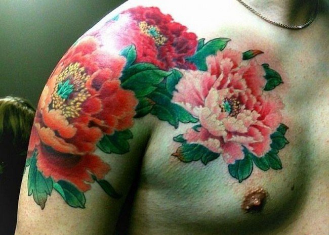 点击大图看下一张：漂亮的牡丹花朵纹身图案