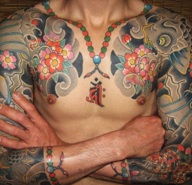 点击大图看下一张：神圣的佛珠项链纹身男人喜欢的吉祥纹身图案