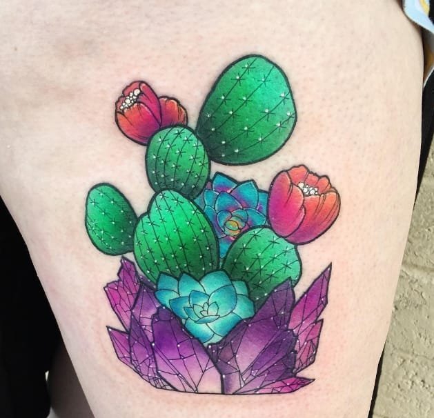 点击大图看下一张：女生喜爱的13款彩色的甜美的多肉植物纹身图案