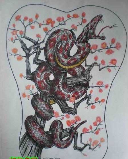 点击大图看下一张：恐怖的蛇手稿素材图案