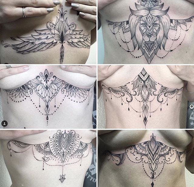 点击大图看下一张：多款女性胸骨腹部上漂亮精致的装饰风格纹身图案