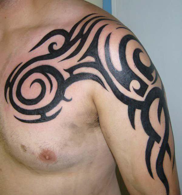 点击大图看下一张：男性手大臂膀上简洁风格黑色部落图腾纹身图案