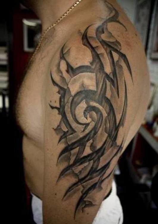 点击大图看下一张:男性手大臂膀上简洁风格黑色部落图腾纹身图案