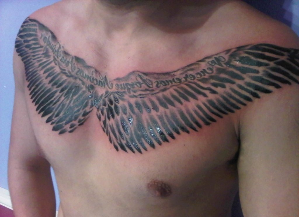 点击大图看下一张:满胸漂亮的天使翅膀纹身图案
