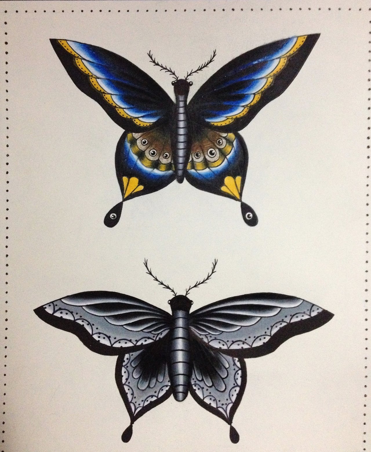 点击大图看下一张：漂亮的多式样的蝴蝶纹身图案手稿素材