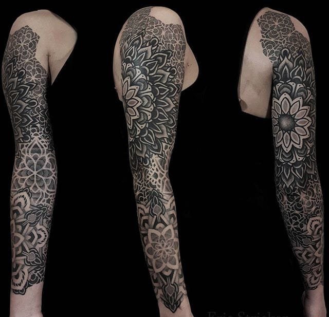 点击大图看下一张：多款大胆的大面积黑色点刺风格纹身图案来自埃里克