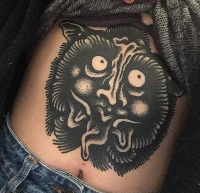 点击大图看下一张：黑色鬼面妖怪面具般若纹身图案来自纹身师西蒙