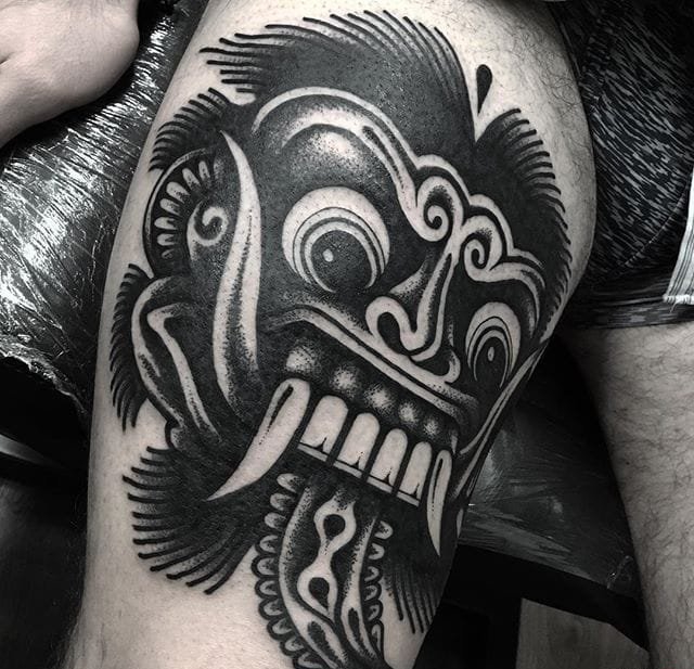 点击大图看下一张：黑色鬼面妖怪面具般若纹身图案来自纹身师西蒙