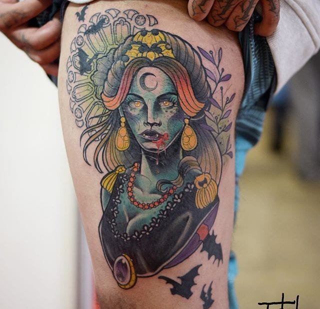 点击大图看下一张：强烈的新传统女士纹身图案来自于纹身师洛博内托