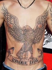 男性胸部和腹部上霸气的大鹰纹身图片
