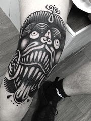 黑色鬼面妖怪面具般若纹身图案来自纹身师西蒙
