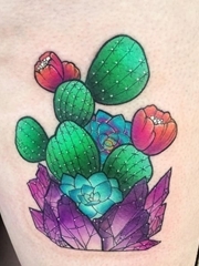 女生喜爱的13款彩色的甜美的多肉植物纹身图案