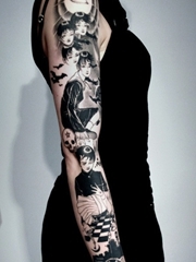 欧美女性手臂黑白肖像图腾创意刺青