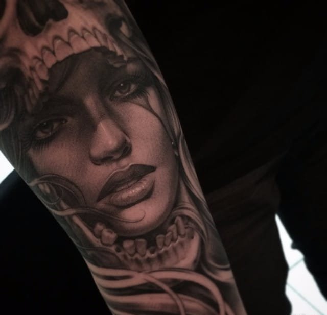 点击大图看下一张：超现实风格的黑灰色漂亮的时尚女士纹身图案来自埃里克