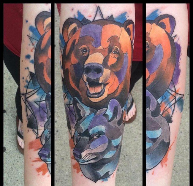 点击大图看下一张：多款帅气的花臂熊纹身图案