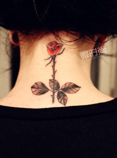 点击大图看下一张：美女颈部一枝玫瑰纹身图