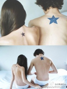 点击大图看下一张：情侣颈部唯美星星纹身图