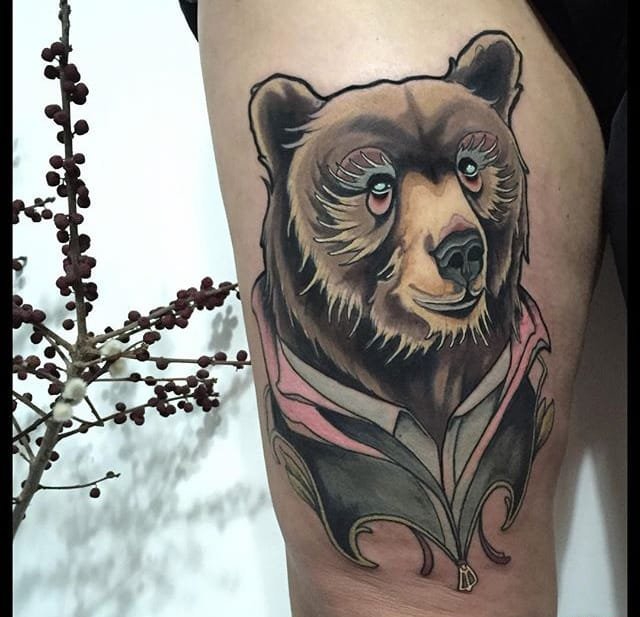 点击大图看下一张：新传统风格的动物头像纹身图案来自于纹身师布莱恩