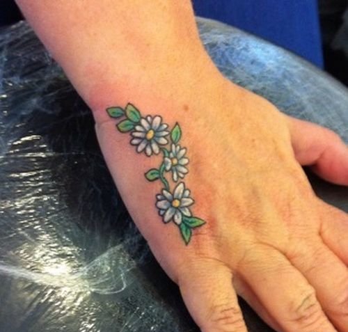 点击大图看下一张:30多款女性身上漂亮的雏菊花纹身图案