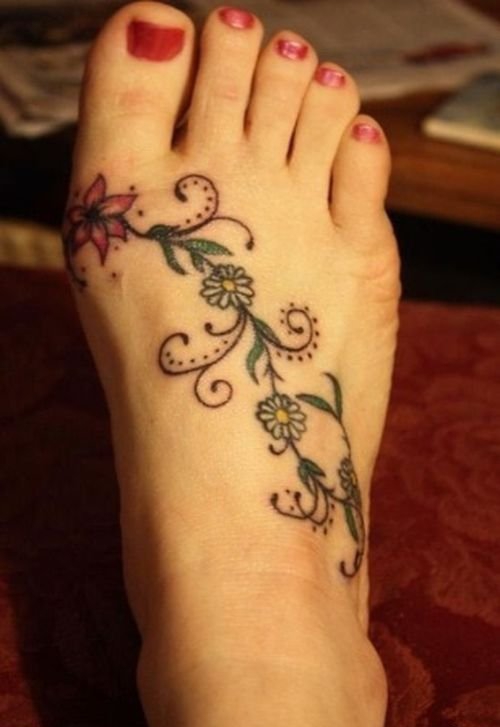 点击大图看下一张:30多款女性身上漂亮的雏菊花纹身图案