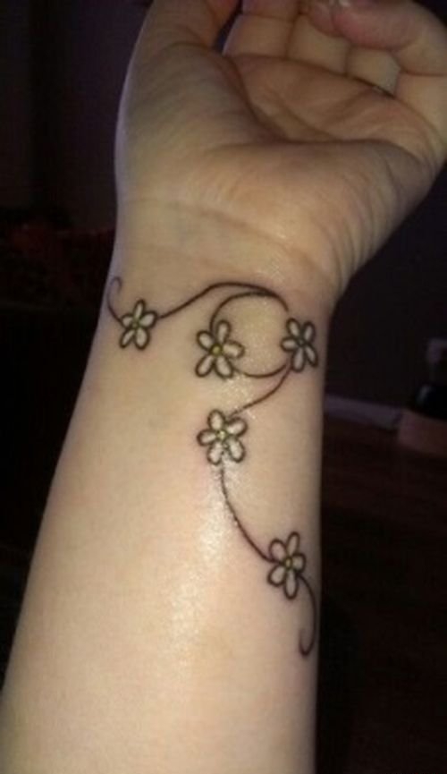 点击大图看下一张：30多款女性身上漂亮的雏菊花纹身图案