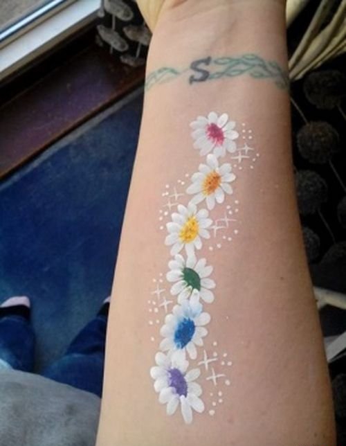 点击大图看下一张:30多款女性身上漂亮的雏菊花纹身图案