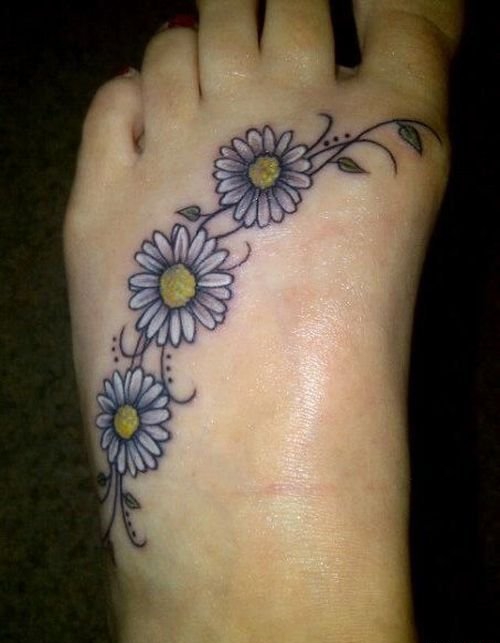 点击大图看下一张:30多款女性身上漂亮的雏菊花纹身图案