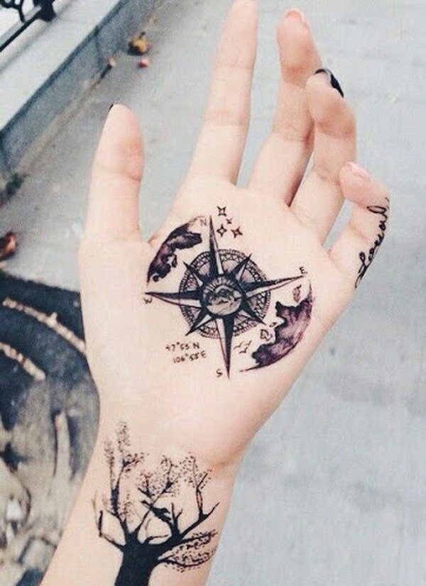 点击大图看下一张：多款漂亮的指南针罗盘纹身图案