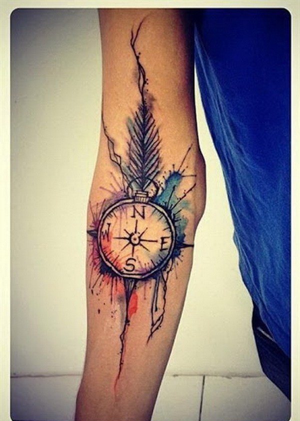 点击大图看下一张：多款漂亮的指南针罗盘纹身图案