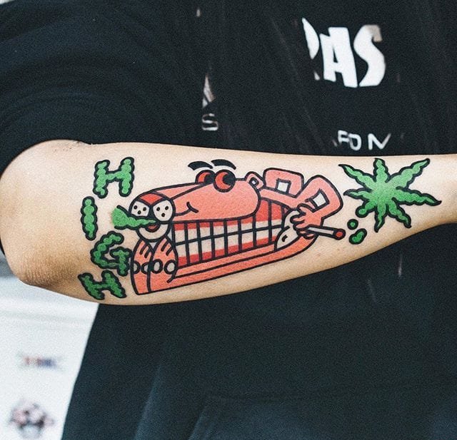 点击大图看下一张：超可爱的纹身卡通人物粉红豹火烈鸟纹身图案