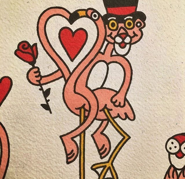 点击大图看下一张：超可爱的纹身卡通人物粉红豹火烈鸟纹身图案