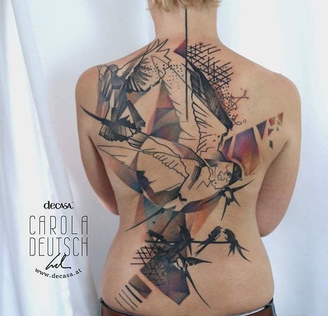 点击大图看下一张：独特的水彩图形纹身图案来自于女纹身师卡罗拉