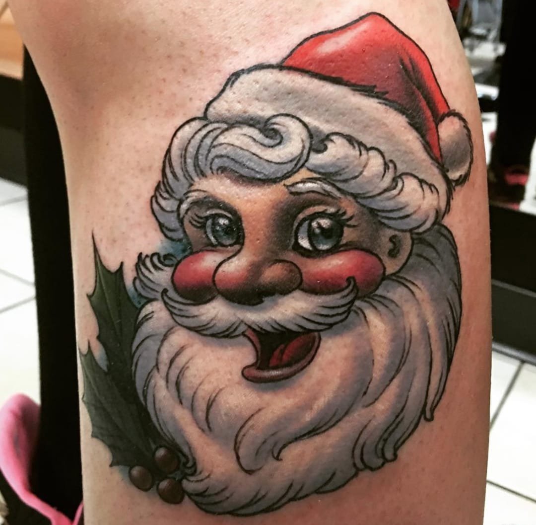 点击大图看下一张：可爱的彩色的水彩圣诞老人纹身图案
