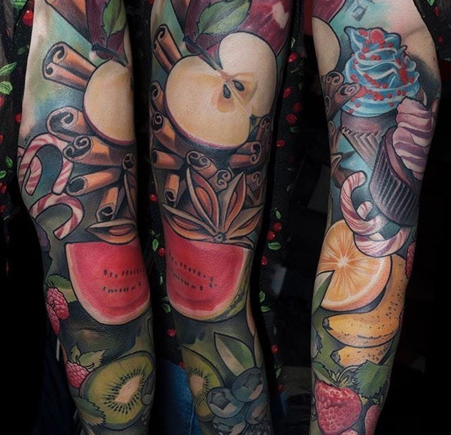 点击大图看下一张：多款超精美的全彩色花臂纹身图案来自豪洛斯