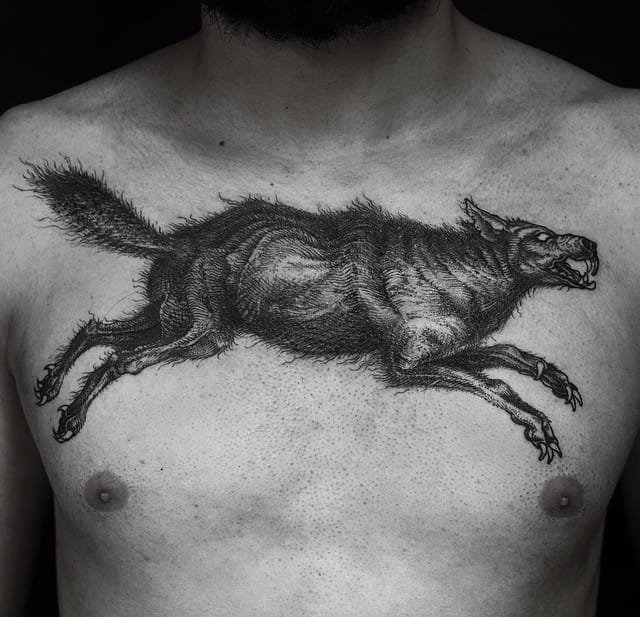 点击大图看下一张：10款邪恶的黑狼纹身图案