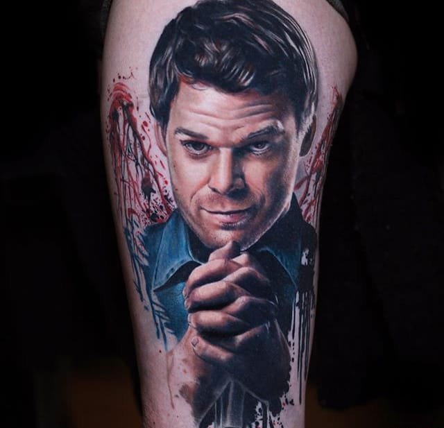 点击大图看下一张：漂亮的名人肖像纹身水彩纹身图案来自男纹身师卢卡