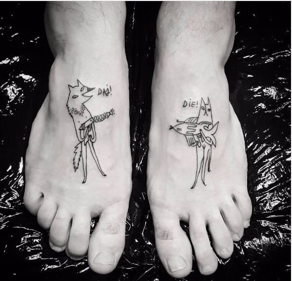 点击大图看下一张:黑色的卡通动物和人物简易画纹身图案来自于纹身师比昂卡