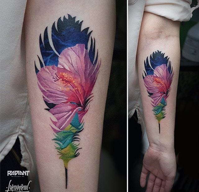点击大图看下一张：精致的动物和花卉双重曝光轮廓纹身图案来自纹身师安德烈