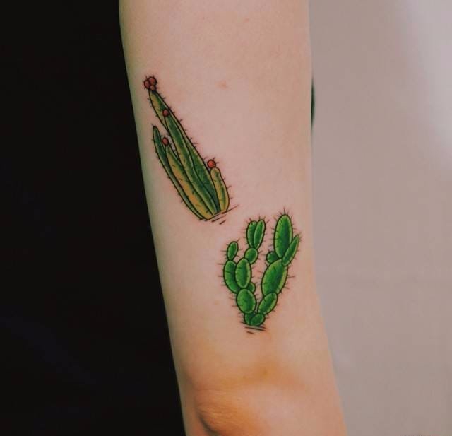 点击大图看下一张：小清新植物纹身可爱的仙人掌纹身图案