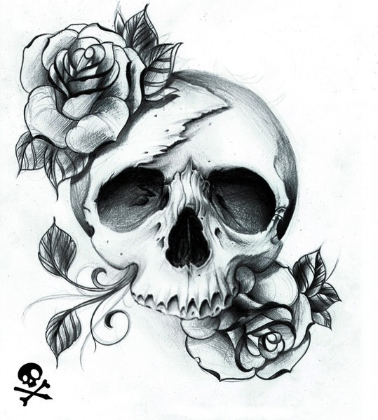点击大图看下一张：黑色玫瑰与白色骷髅的深渊图案
