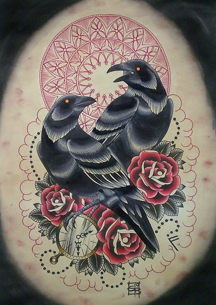 点击大图看下一张：鸾凤和鸣美满纹身图片