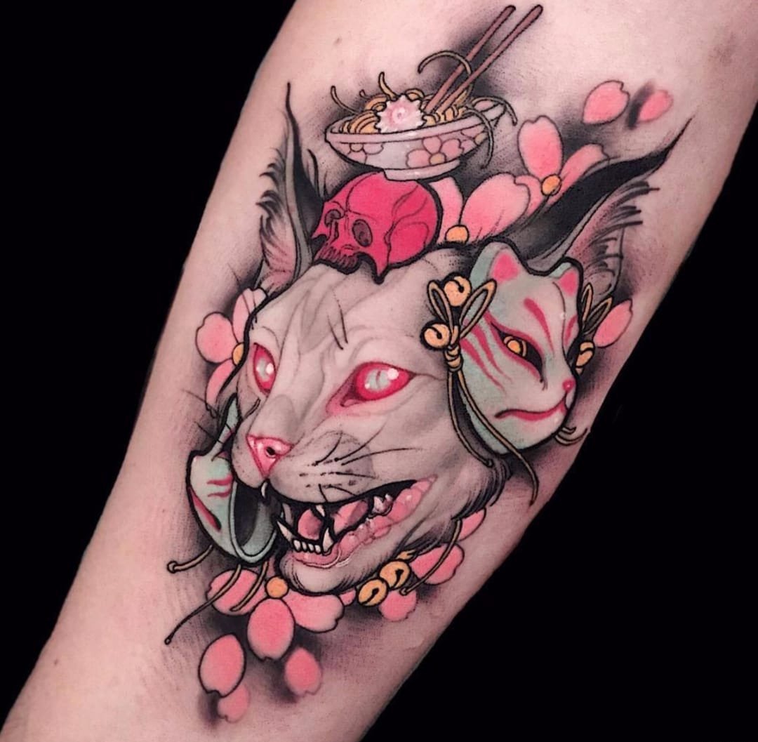 点击大图看下一张：11款可爱的猫纹身纹身图案