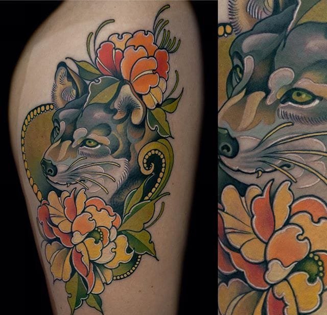 点击大图看下一张：艳丽的新传统风格动物纹身图案来自于纹身师玛雅